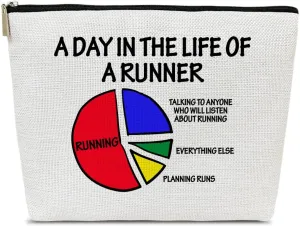 Running Gifts for Women - Makeup Bag for Marathon Lovers Gifts, Sports Accessories for Women, A Day in the Life of a Runner Cosmetic Bag for Purse