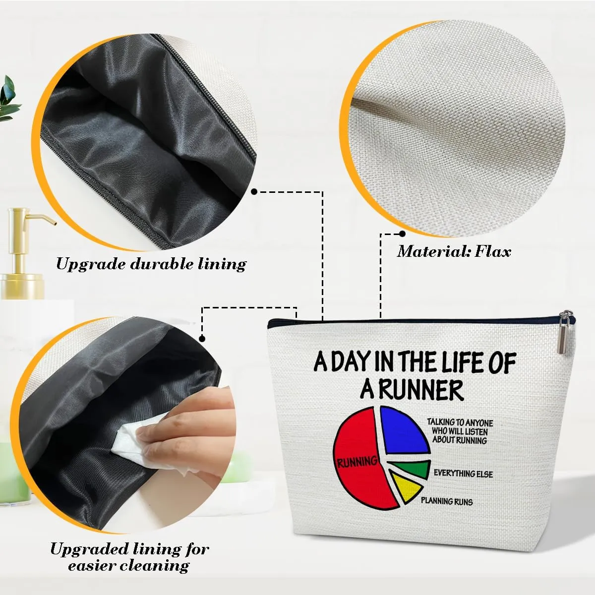 Running Gifts for Women - Makeup Bag for Marathon Lovers Gifts, Sports Accessories for Women, A Day in the Life of a Runner Cosmetic Bag for Purse