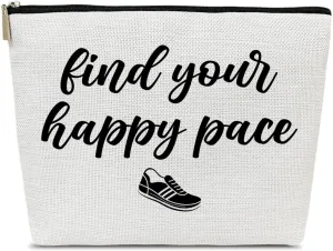 Running Gifts for Women Makeup Bag, Gifts for Marathon Runners Women, Sports Accessories, Find Your Happy Pace Cosmetic Bags for Purse