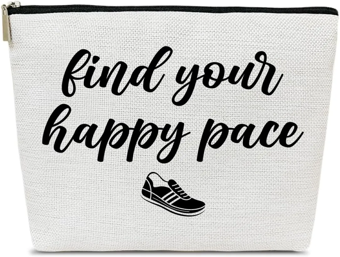 Running Gifts for Women Makeup Bag, Gifts for Marathon Runners Women, Sports Accessories, Find Your Happy Pace Cosmetic Bags for Purse