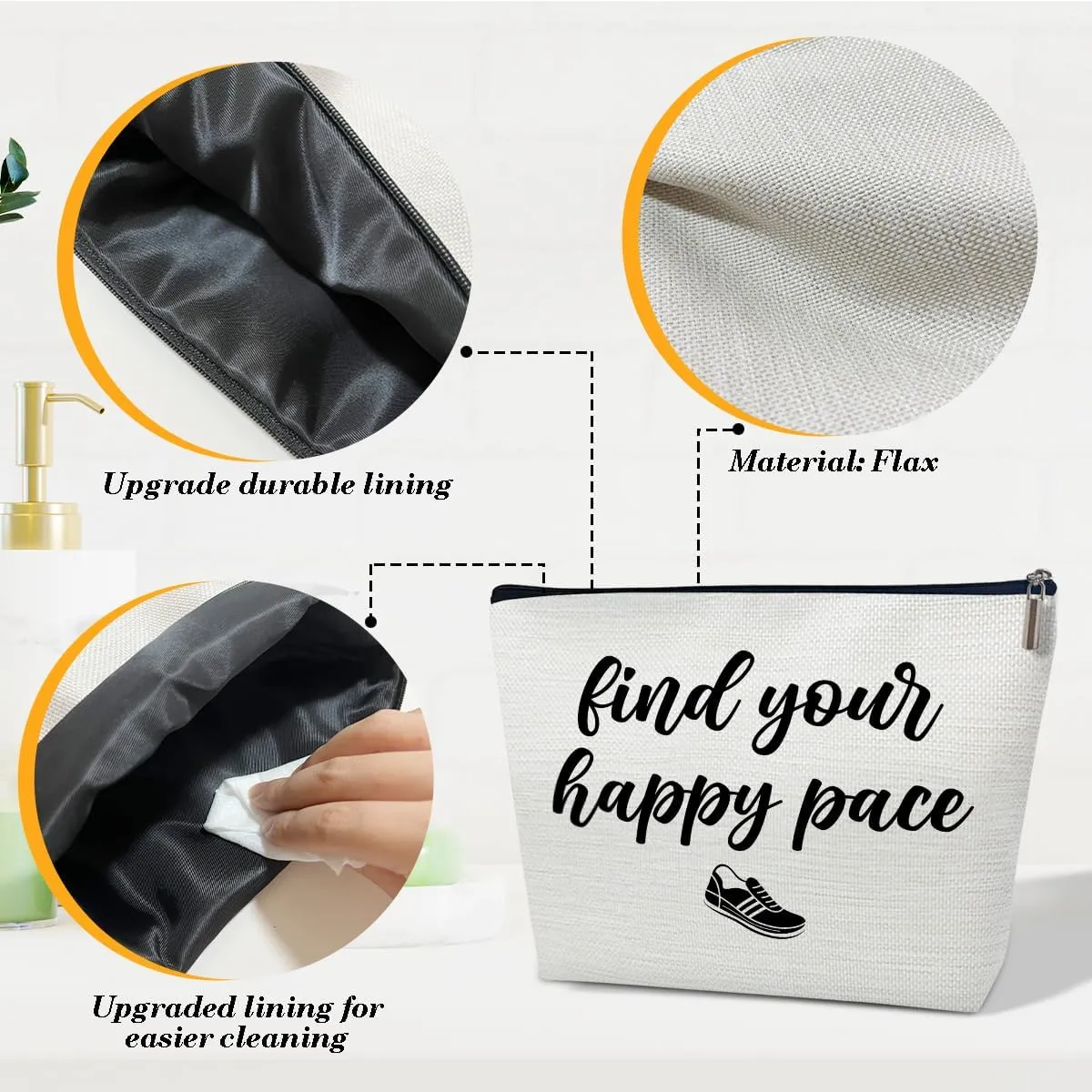 Running Gifts for Women Makeup Bag, Gifts for Marathon Runners Women, Sports Accessories, Find Your Happy Pace Cosmetic Bags for Purse