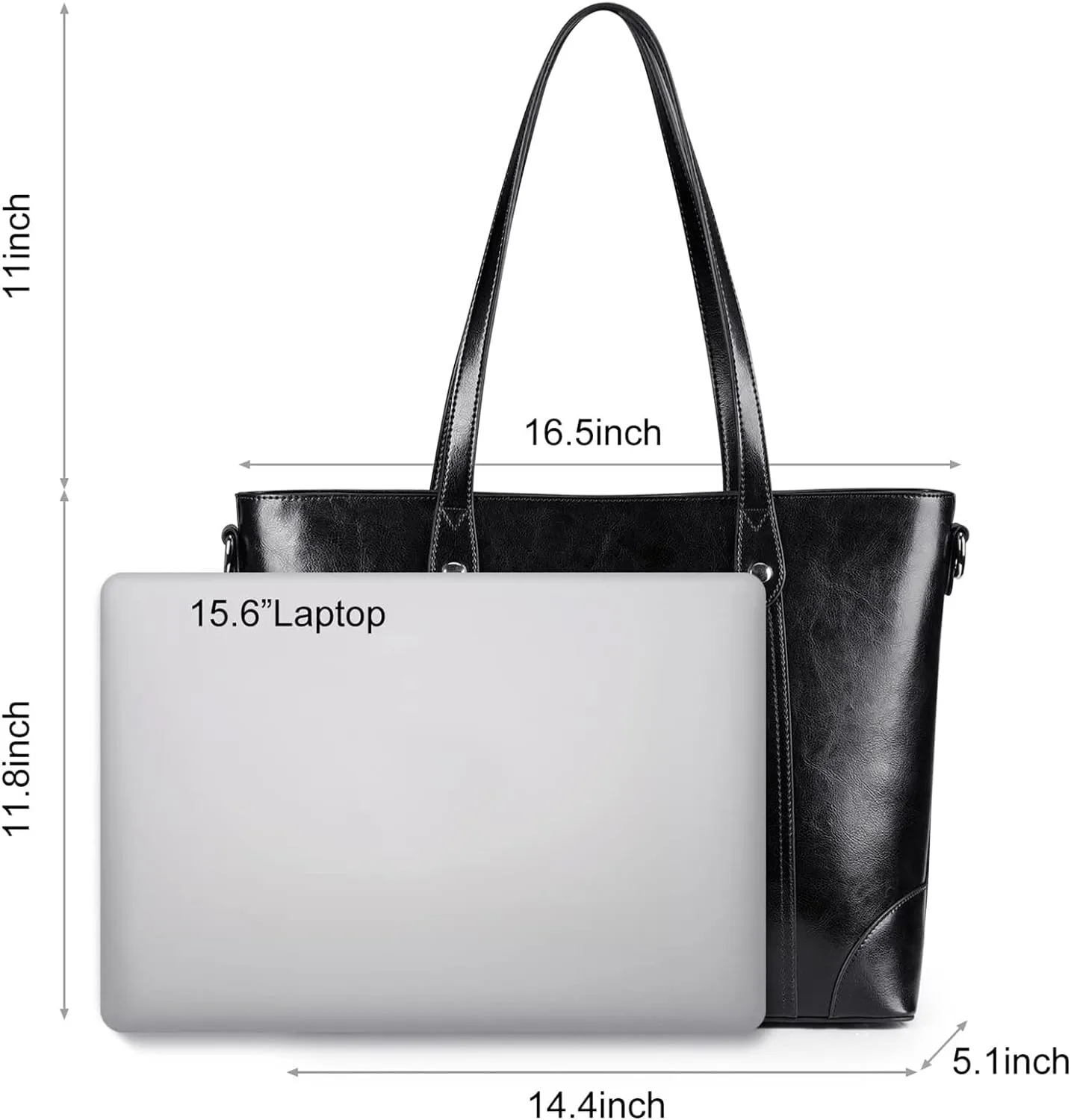 S-ZONE Leather Tote Bag for Women Office Shoulder Handbag 15.6 Inch Work Laptop Briefcase