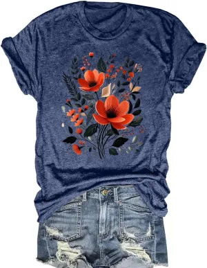 Savarana Women Vintage Flower Shirts Boho Wildflower T-Shirt Funny Nature Cottage Core Floral Short Sleeve Tops