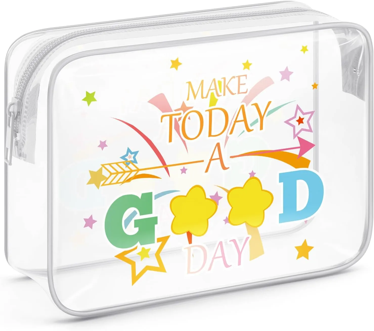 Sazuwu Positive Vibes Gifts for Women Clear Makeup Bags with Zipper Inspirational Friendship Gifts for Women Cosmetic Travel Bag Organizer Motivational Gifts for Coworkers Cheer up Gifts for Friends