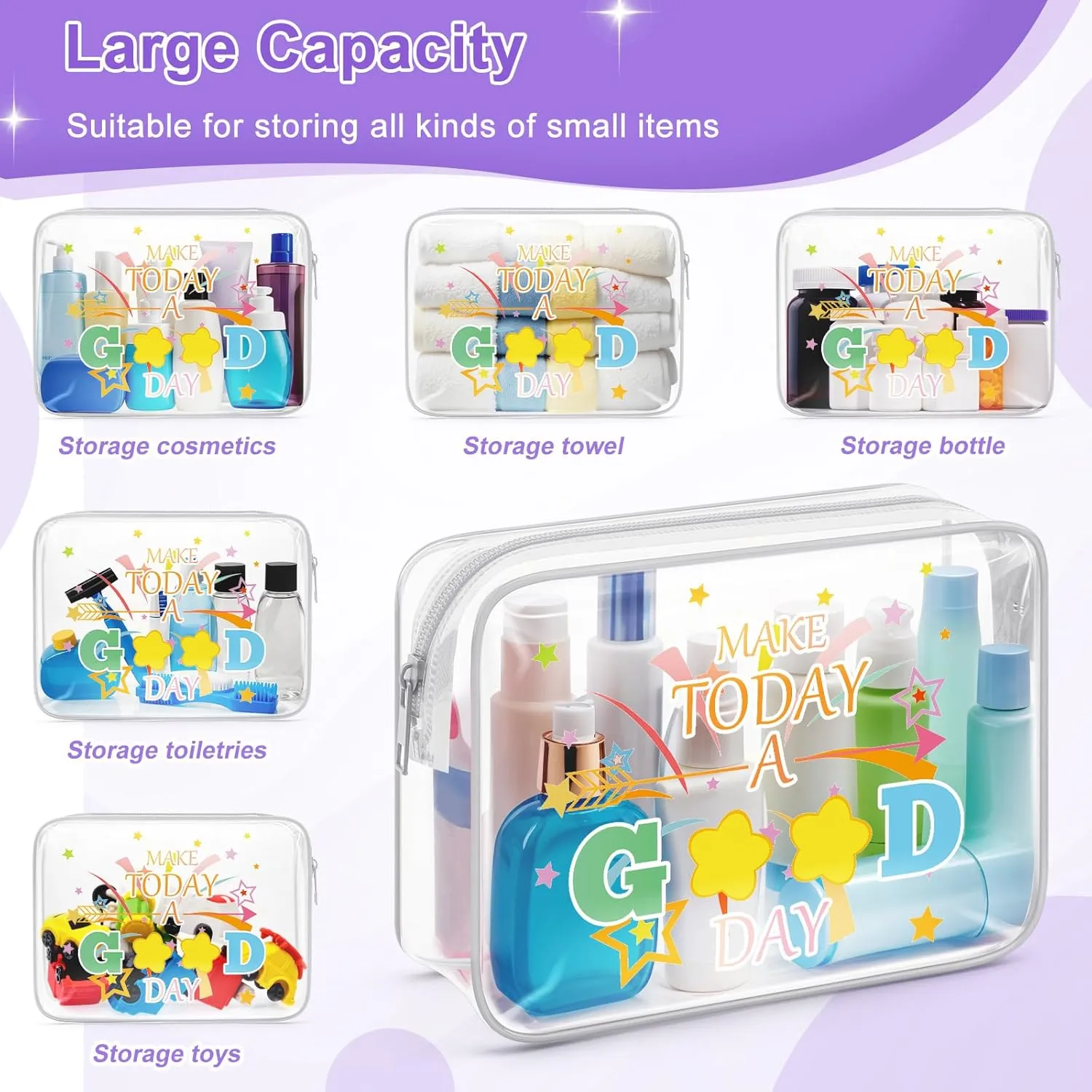 Sazuwu Positive Vibes Gifts for Women Clear Makeup Bags with Zipper Inspirational Friendship Gifts for Women Cosmetic Travel Bag Organizer Motivational Gifts for Coworkers Cheer up Gifts for Friends