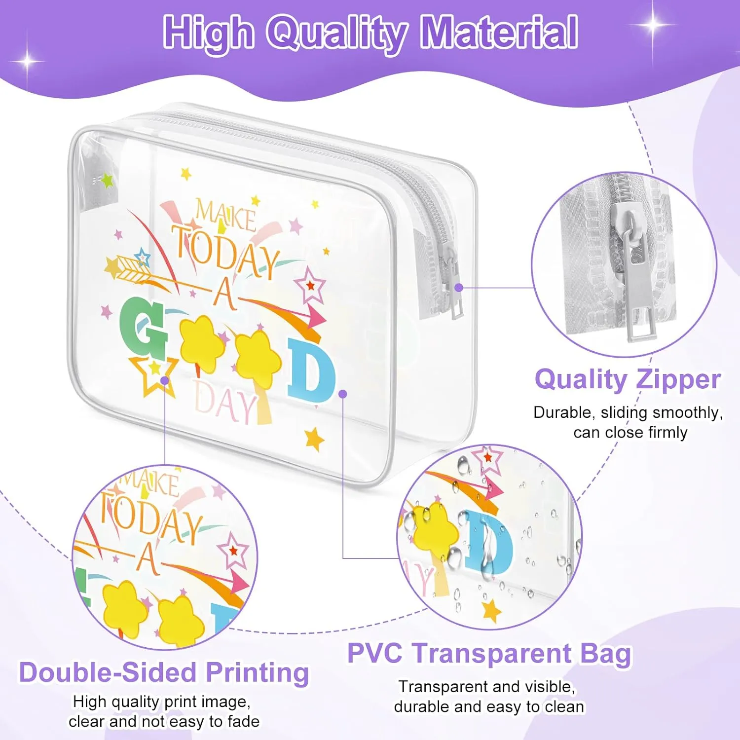 Sazuwu Positive Vibes Gifts for Women Clear Makeup Bags with Zipper Inspirational Friendship Gifts for Women Cosmetic Travel Bag Organizer Motivational Gifts for Coworkers Cheer up Gifts for Friends