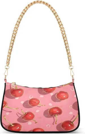 Shoulder Bags for Women Fresh Cherries Hobo Tote Handbag Small Clutch Purse with Zipper Closure