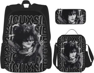 Siouxsie Music And The Band Banshees Backpack 3 Pieces Set With Lunch Box And Pencil Case Combination Simple Laptop Backpacks Lunch Tote Bags Convenient Travel Daypack Outdoor Backpack for Shopping
