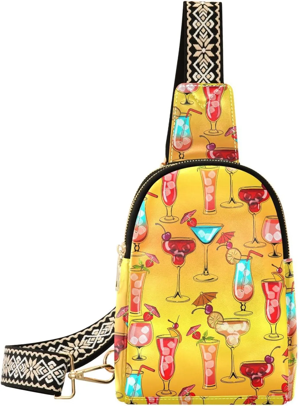 Small Sling Bag for Women Exotic Fresh Cocktails Leather Fanny Pack Crossbody Bag Orange Background Chest Bag Trendy Fashion Waist Packs for Outdoor Travel Sports Hiking