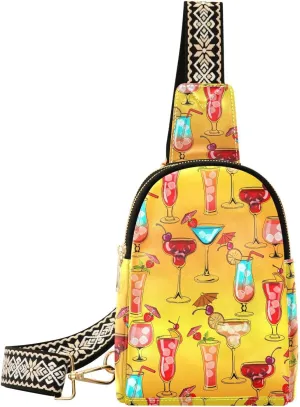 Small Sling Bag for Women Exotic Fresh Cocktails Leather Fanny Pack Crossbody Bag Orange Background Chest Bag Trendy Fashion Waist Packs for Outdoor Travel Sports Hiking