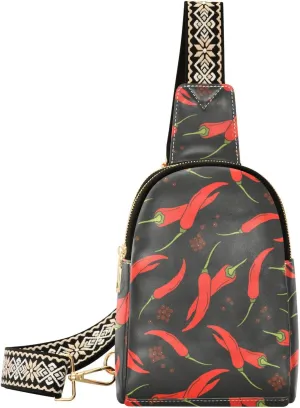 Small Sling Bag for Women Fresh Peppers and Spices PC Leather Fanny Pack Crossbody Hand Drawn Fashion Waist Packs Chest Bag for Travel Sports Running Hiking