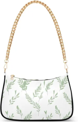 Soft Green Leaves White Women Bag, Trendy Shoulder Purse
