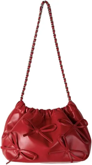 Soft Leather Bow Chain Bucket Bag for Women, Summer Versatile & Elegant Crossbody Purse, Fashionable Shoulder Handbag