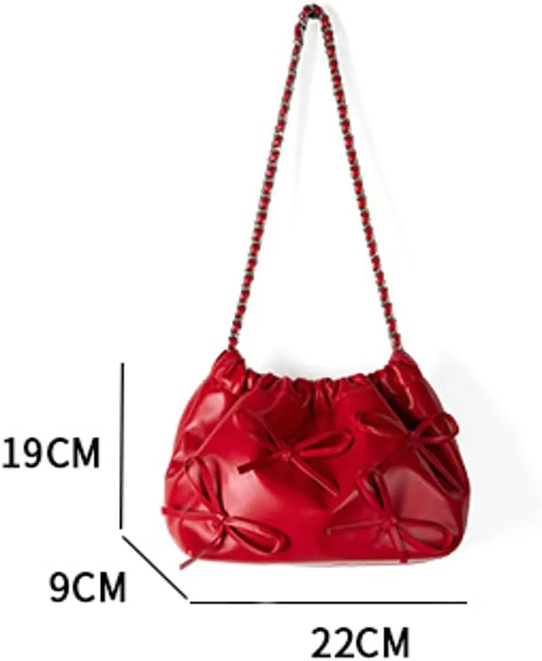 Soft Leather Bow Chain Bucket Bag for Women, Summer Versatile & Elegant Crossbody Purse, Fashionable Shoulder Handbag
