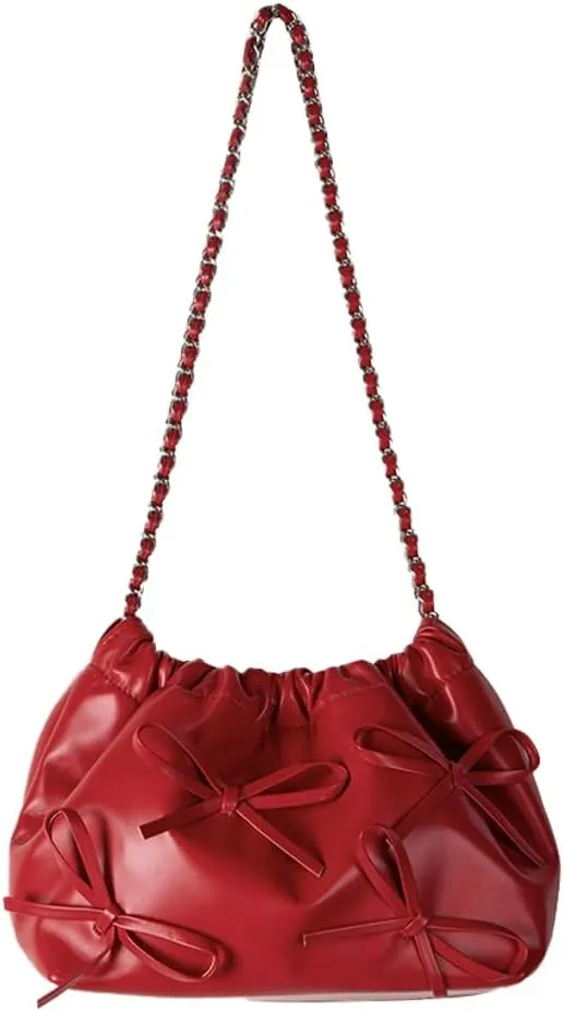 Soft Leather Bow Chain Bucket Bag for Women, Summer Versatile & Elegant Crossbody Purse, Fashionable Shoulder Handbag