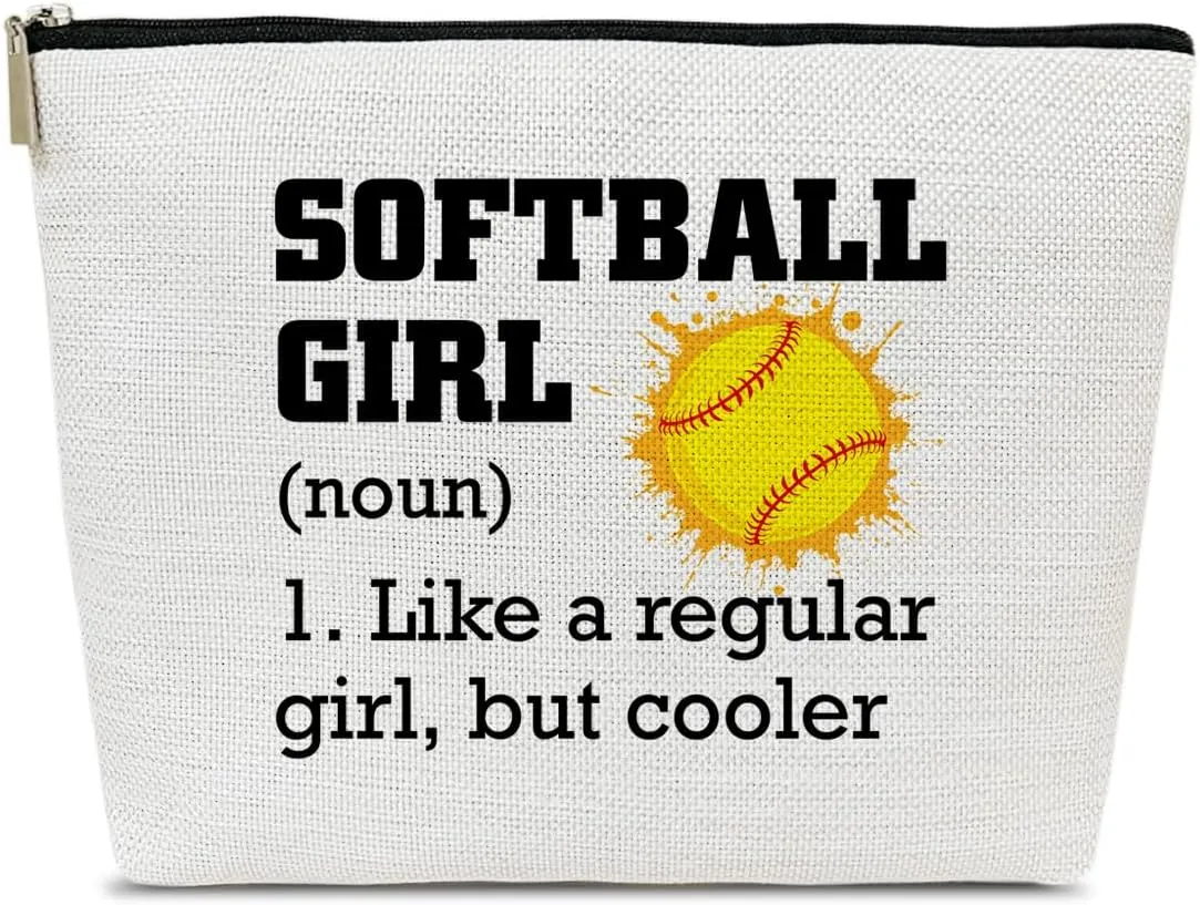 Softball Gifts Makeup Bag, Inspirational Gifts for Players Team Coaches Lovers Women, Sports Stuff Accessories, Softball Girl Cosmetic Bags for Purse