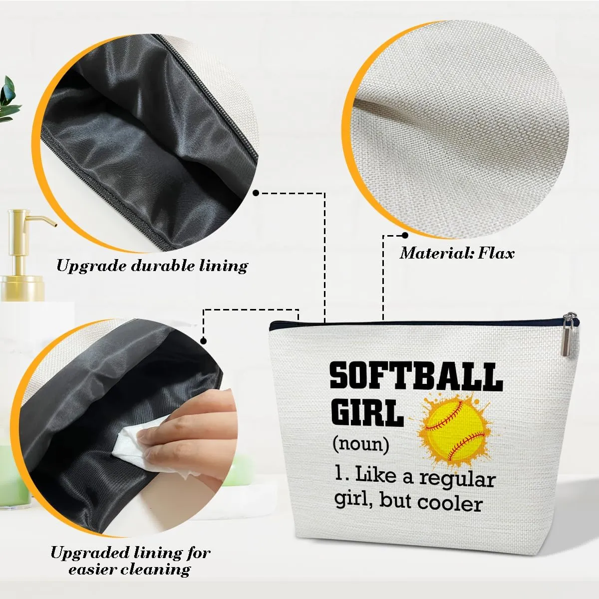 Softball Gifts Makeup Bag, Inspirational Gifts for Players Team Coaches Lovers Women, Sports Stuff Accessories, Softball Girl Cosmetic Bags for Purse