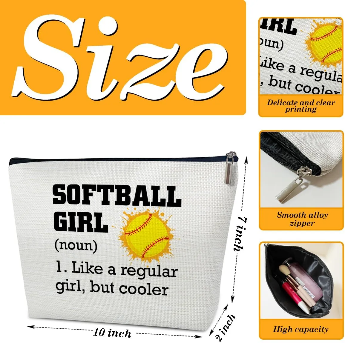 Softball Gifts Makeup Bag, Inspirational Gifts for Players Team Coaches Lovers Women, Sports Stuff Accessories, Softball Girl Cosmetic Bags for Purse