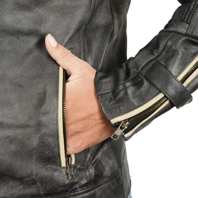 SpazeUp Harley Black Distressed Leather Biker Jacket Men - Vintage Cafe Racer Motorcycle Leather Jackets for Men