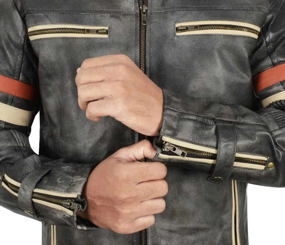 SpazeUp Harley Black Distressed Leather Biker Jacket Men - Vintage Cafe Racer Motorcycle Leather Jackets for Men