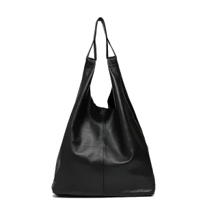 Stylish Genuine Leather Bucket Hobo Shoulder Bag - Spacious, Versatile, Soft, Durable, and Fashionable - Free Shipping (Black)