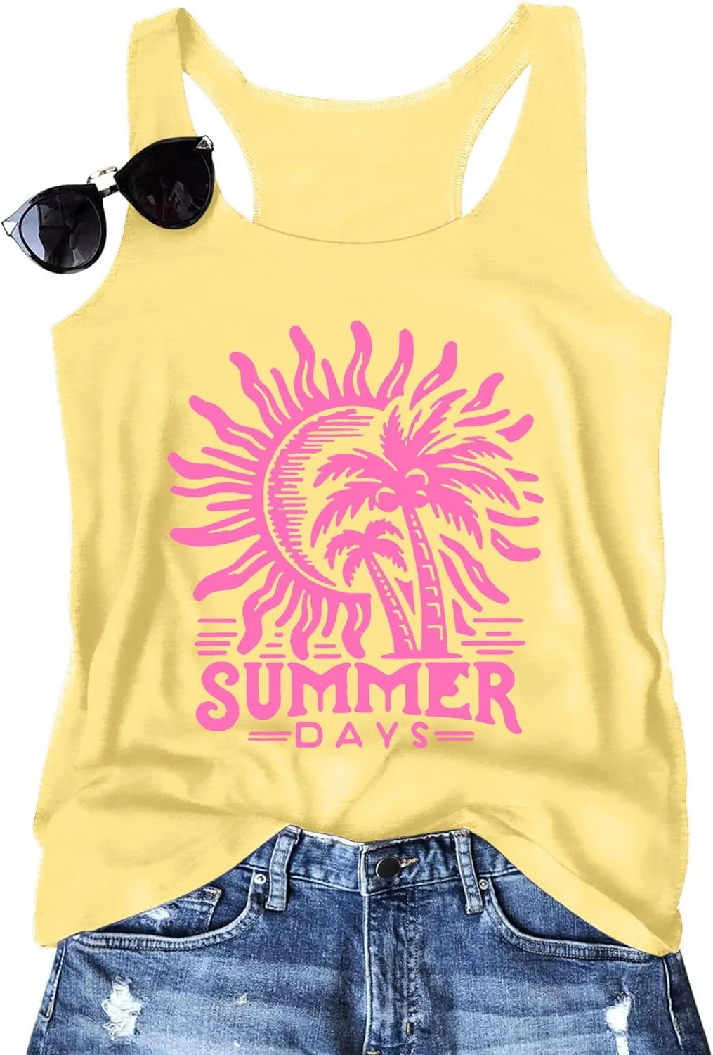 Summer Beach Tank Tops for Women Retro Sunshine Coconut Tree Graphic Sleeveless Tee Hawaiian Family Vacation Tops
