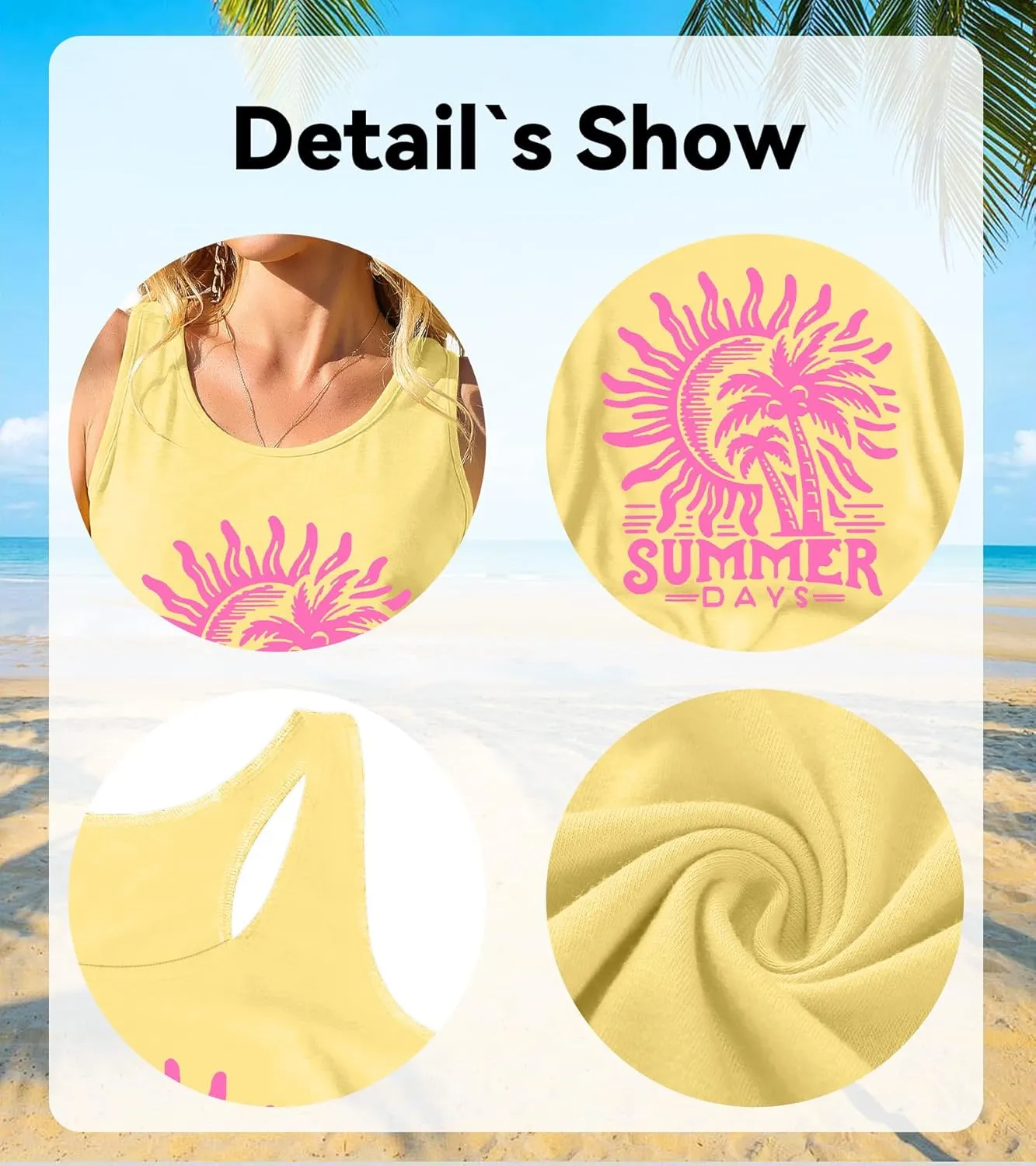 Summer Beach Tank Tops for Women Retro Sunshine Coconut Tree Graphic Sleeveless Tee Hawaiian Family Vacation Tops