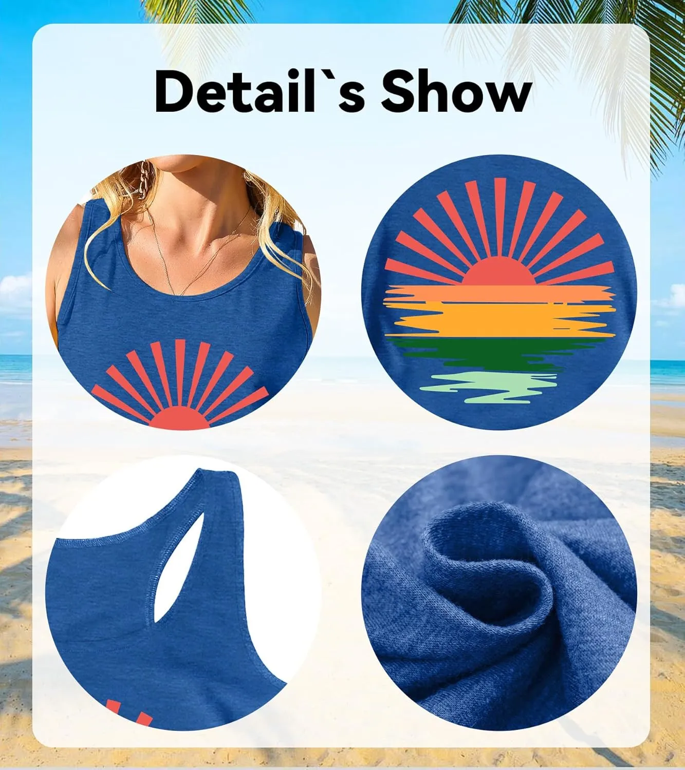 Summer Beach Tank Tops for Women Retro Sunshine Coconut Tree Graphic Sleeveless Tee Hawaiian Family Vacation Tops