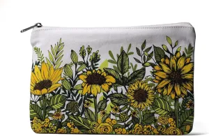 Sunflower Design - Green/Yellow 9.4 x 6 Inch 100% recycled cotton Zipper Make-Up Pouch