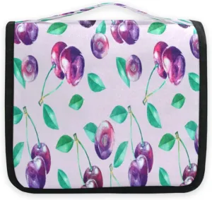 susiyo Fresh Cherrey Pattern Travel Toiletry Bag for women, Portable Hanging Organizer for Full-Sized Shampoo, Conditioner, Brushes Set, Travel-Size