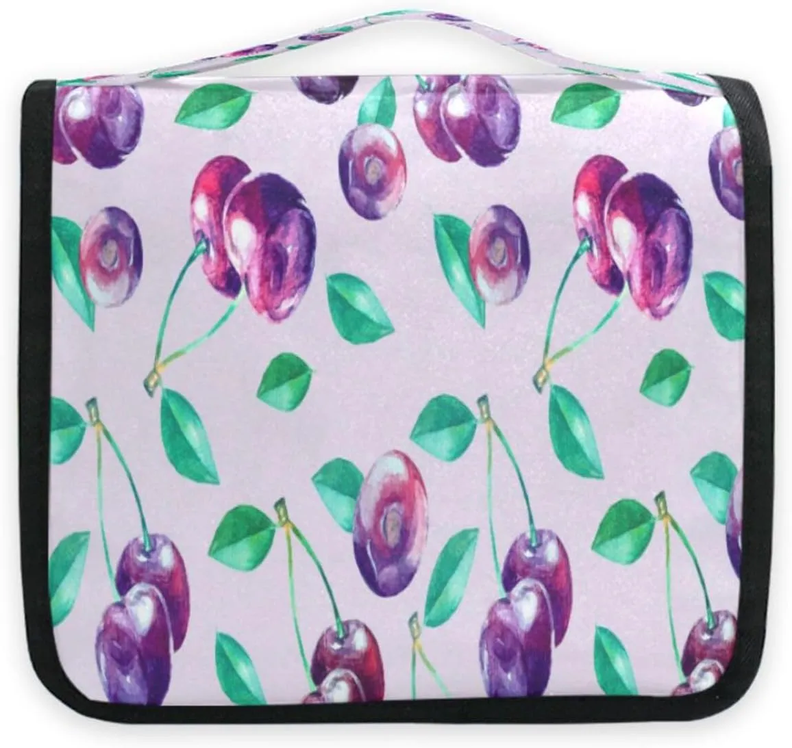 susiyo Fresh Cherrey Pattern Travel Toiletry Bag for women, Portable Hanging Organizer for Full-Sized Shampoo, Conditioner, Brushes Set, Travel-Size