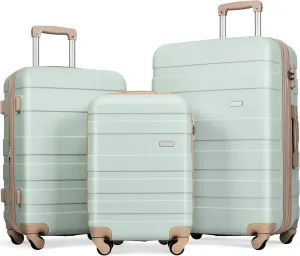 Travel Easy with Expandable 3-Piece Luggage Set, Lightweight ABS Material, Durable Hardshell, Spinner Wheels, Grey Green