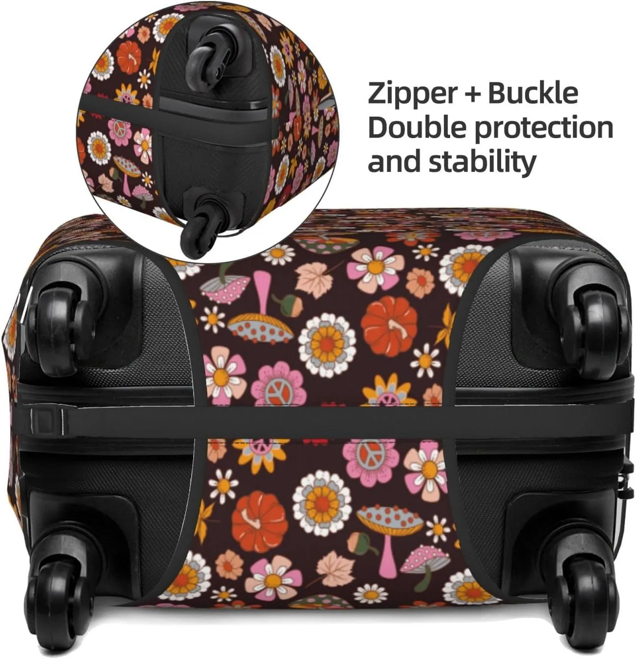 Travel Luggage Cover Protector - 70s Groovy Hippie Retro Anti-Scratch Suitcase Covers Fits 18-32 Inch Luggage
