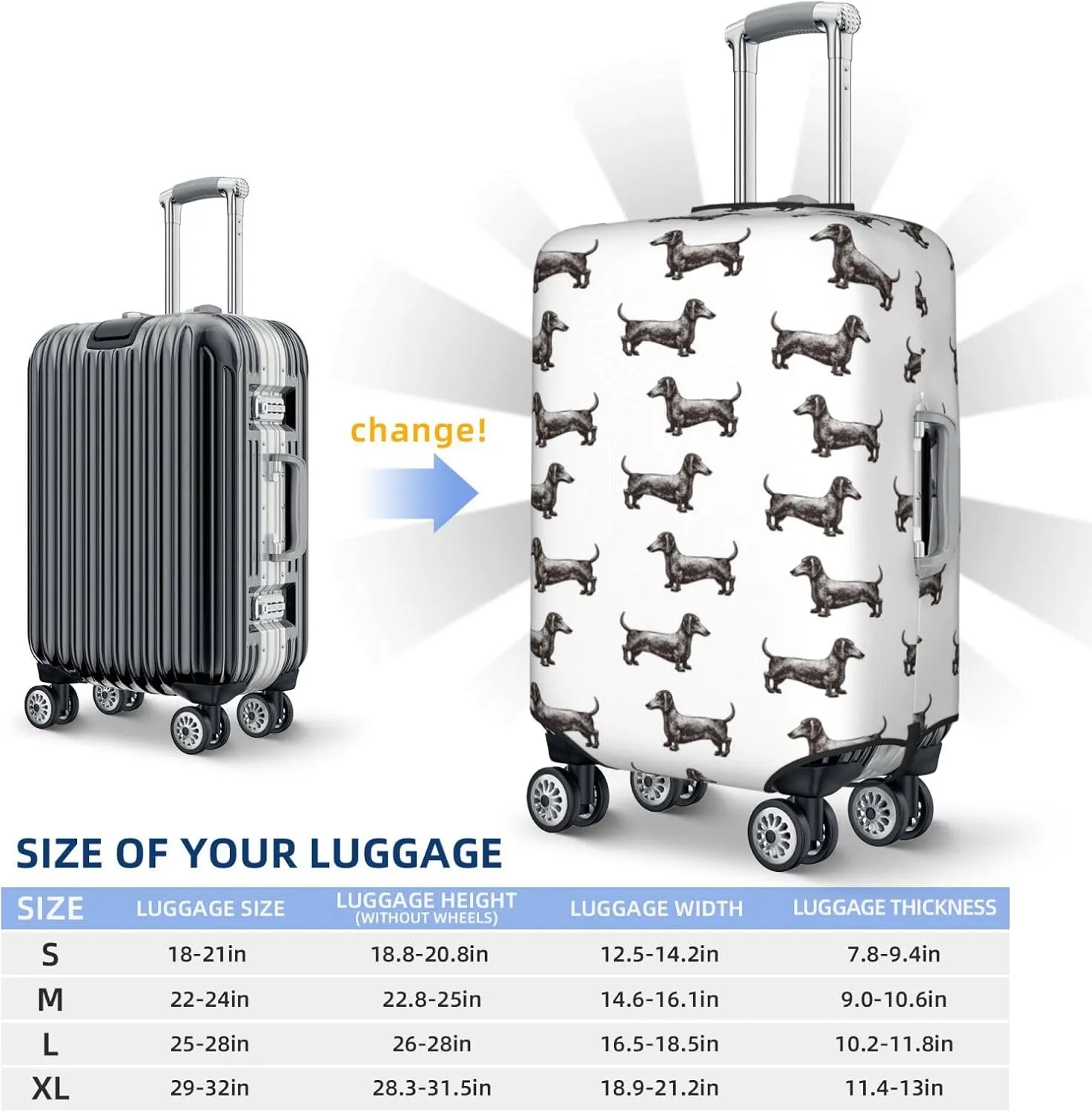 Travel Luggage Cover Protector - Dachshund Dog Puppy Retro Anti-Scratch Suitcase Covers Fits 18-32 Inch Luggage