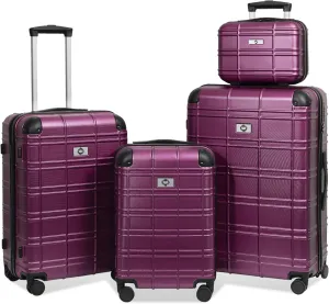 Travel Made Easy with 4-Piece Luggage Set, Lightweight Durable Hardshell with 360-Degree Spinner Wheels, Purple