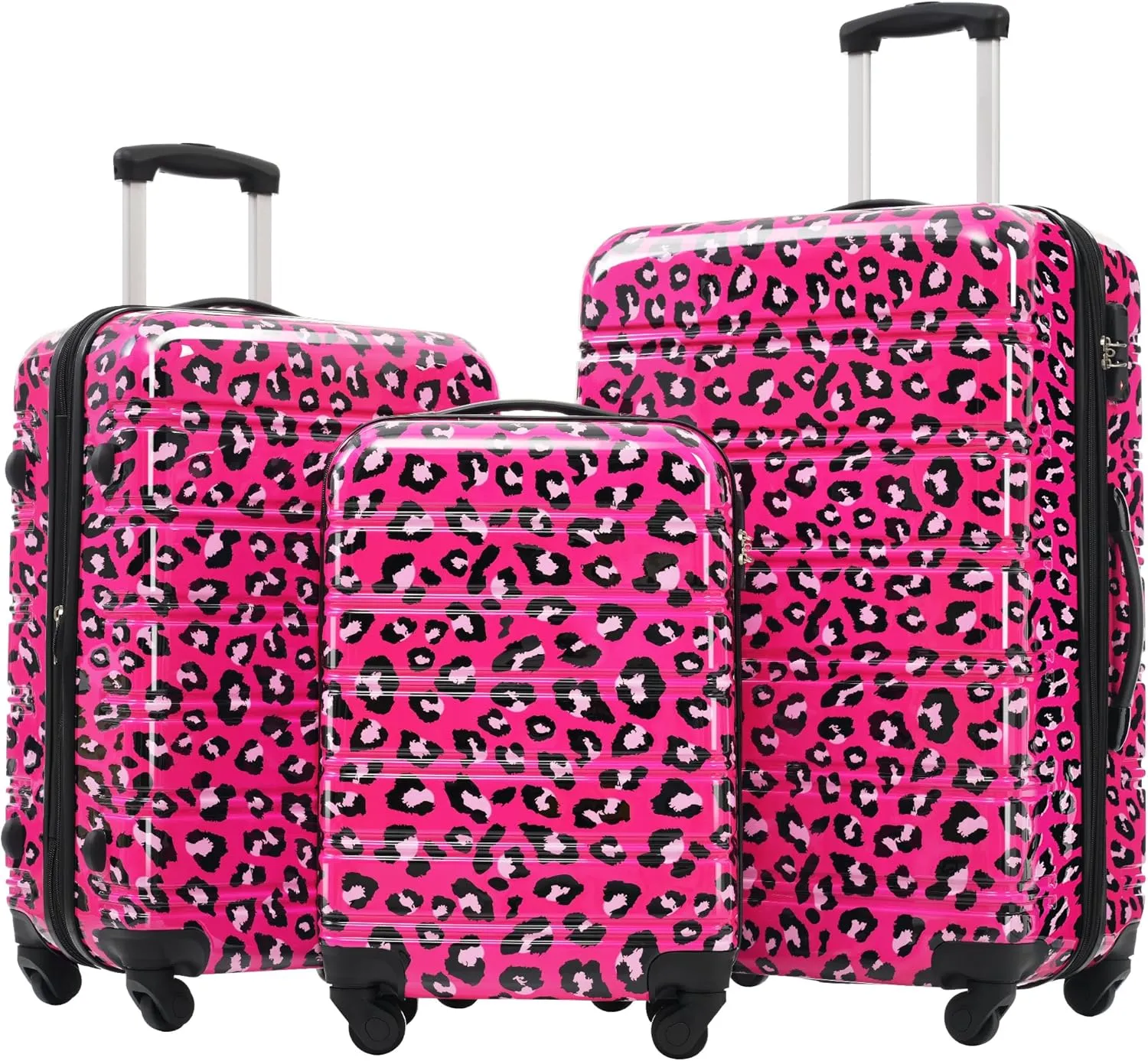 Travel Made Easy with Hardshell Luggage Set, 3 pcs Spinner Suitcase, Expandable 20" 24" 28" - Leopard Pattern