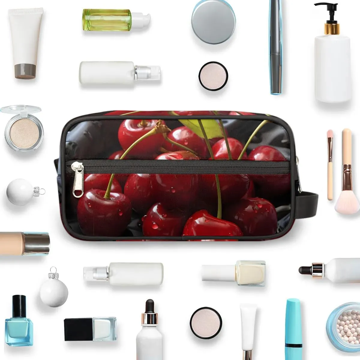 Travel Toiletry Bag for Women Men Fresh Cherries Hanging Cosmetic Bag Waterproof Makeup Bag for Shaving Makeup Toothbrush & Travel Essentials