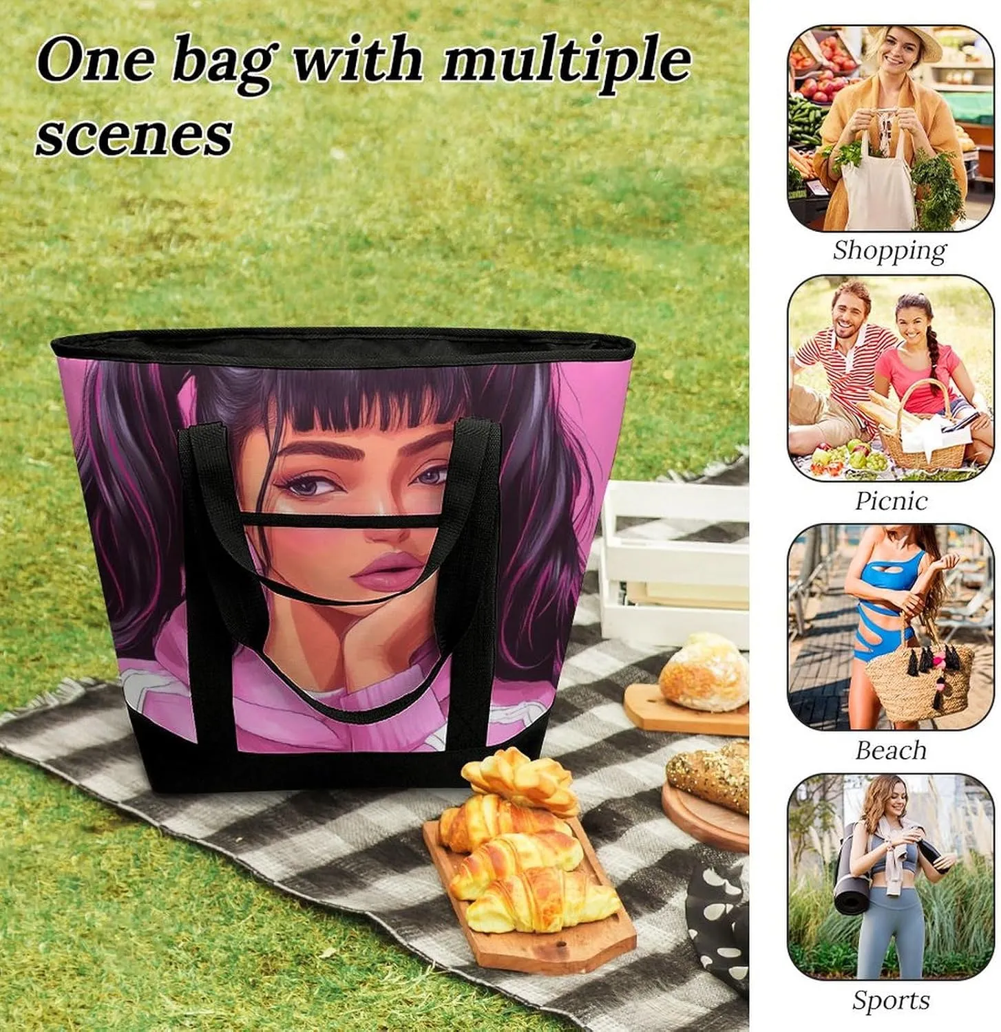 Trendy Commuter Tote Bag Large Insulated Shopping Bag For Travel
