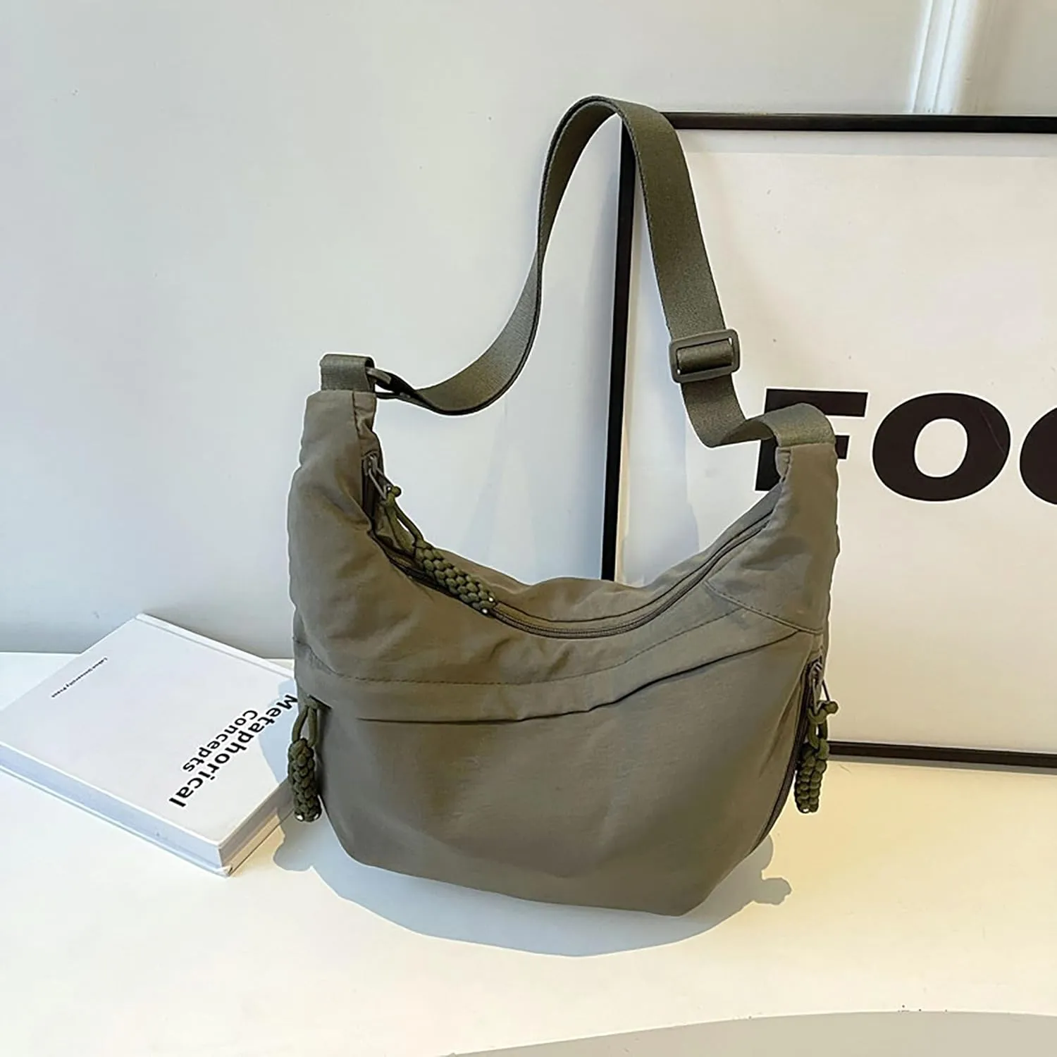 Trendy Nylon Crescent Crossbody Purse Hobo Shoulder Bag