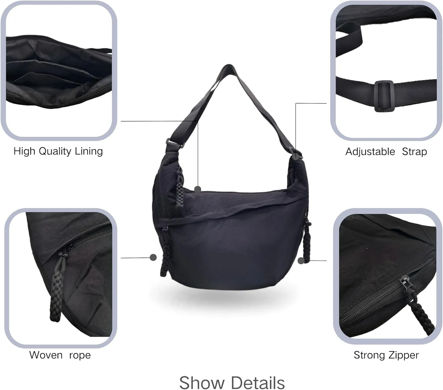 Trendy Nylon Crescent Crossbody Purse Hobo Shoulder Bag