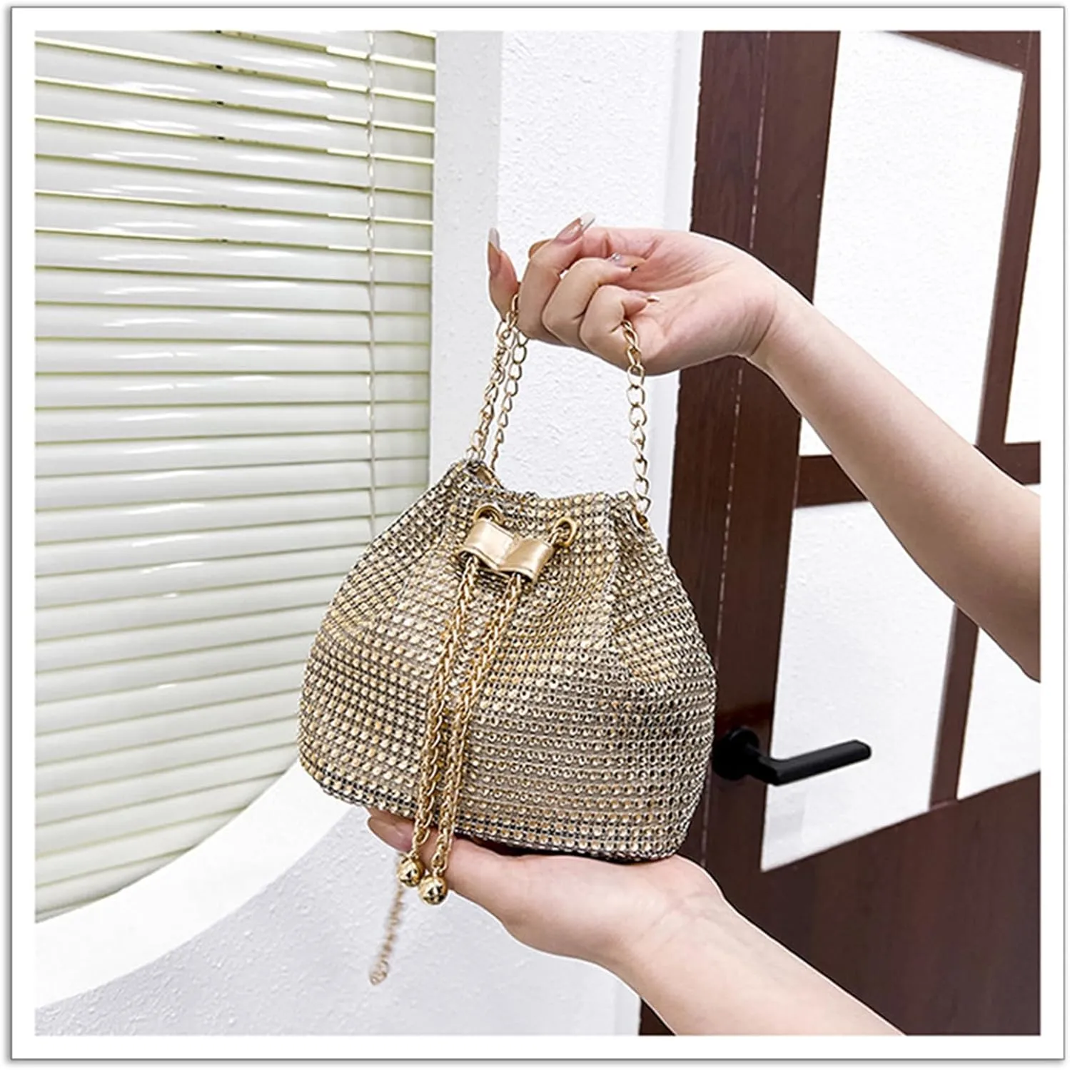 Trendy Shoulder Purse Drawstring Bucket Bag Show Your Personal Charm with Exquisite Decoration