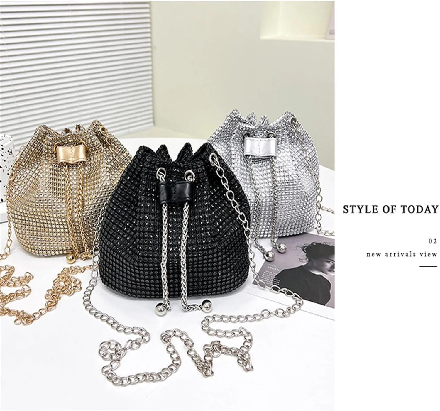 Trendy Shoulder Purse Drawstring Bucket Bag Show Your Personal Charm with Exquisite Decoration