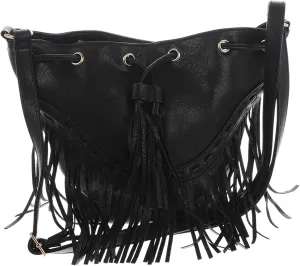 Trendy Women's Bucket Bag Shoulder or Crossbody Tassel Decor Handbag Fashionable Polyester Pu Classic Versatile