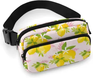 Tropical Fresh Lemon Flowers Belt Bag Fanny Pack Crossbody Pink Pattern Fashion Waist Packs With Adjustable Strap For Men Women Travel Hiking Cycling Running