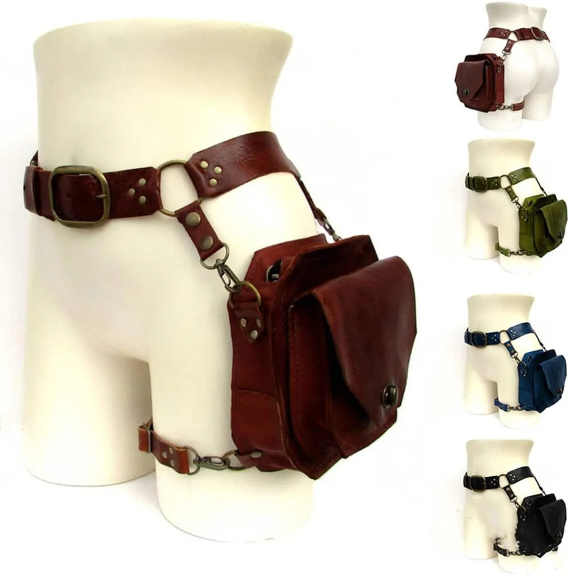 Unisex Medieval Leather Rivet Drop Leg Bag, Steampunk Retro Rock Waist Belt Bag Crossbody Waist Bags Phone Pouch, Cosplay Costume, Gift,Black