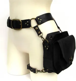 Unisex Medieval Leather Rivet Drop Leg Bag, Steampunk Retro Rock Waist Belt Bag Crossbody Waist Bags Phone Pouch, Cosplay Costume, Gift,Black