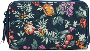 Vera Bradley Cotton Deluxe Travel Wallet with RFID Protection, Fresh-Cut Floral Green