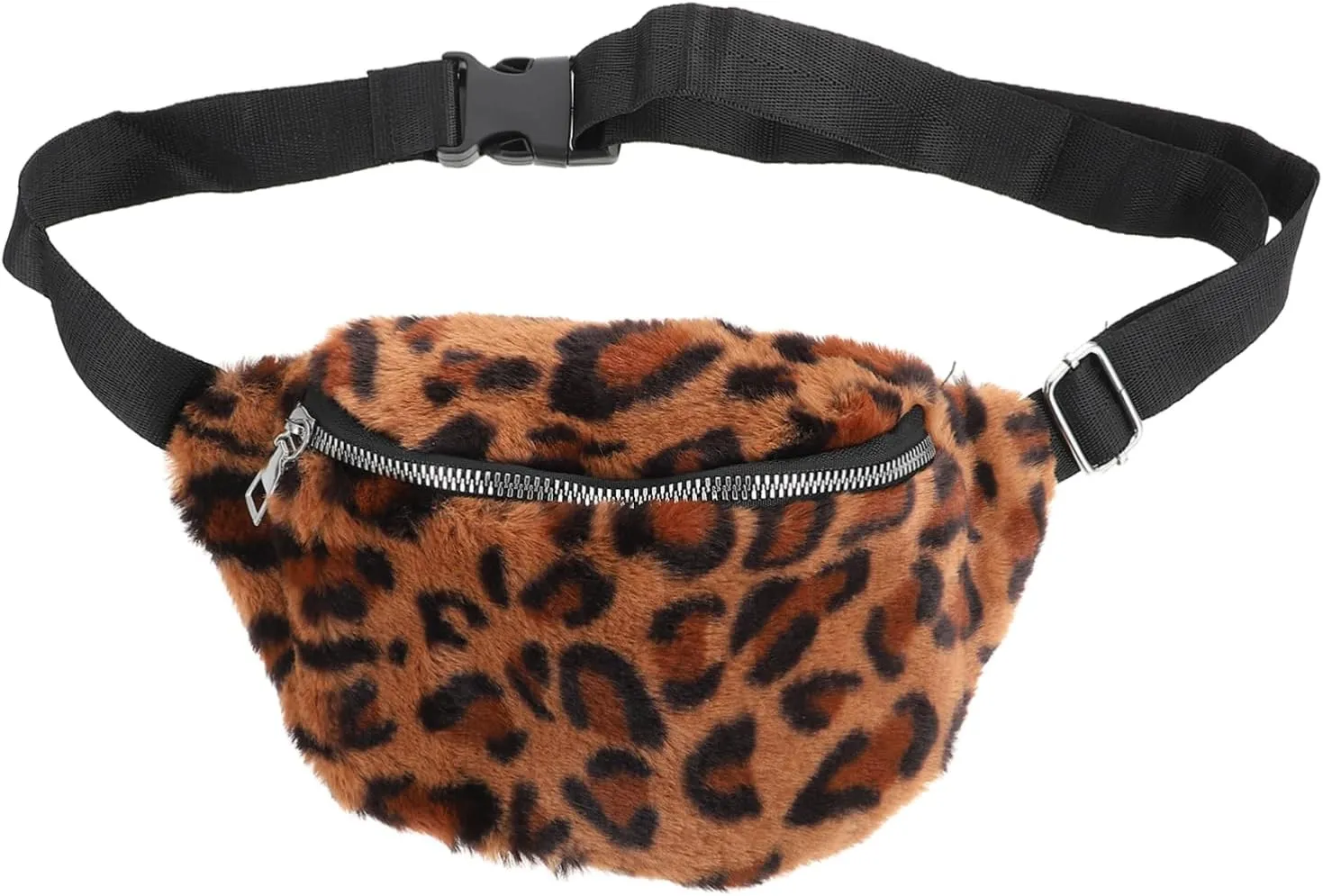 VICASKY Versatile Fanny Pack in Faux Fur Chest Bag with Zipper Perfect for Festival (leopard)