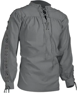 Vickyleb Medieval Clothing,Long Sleeve Gothic Shirt Medieval Renaissance Halloween Costumes Gothic Costume for Men