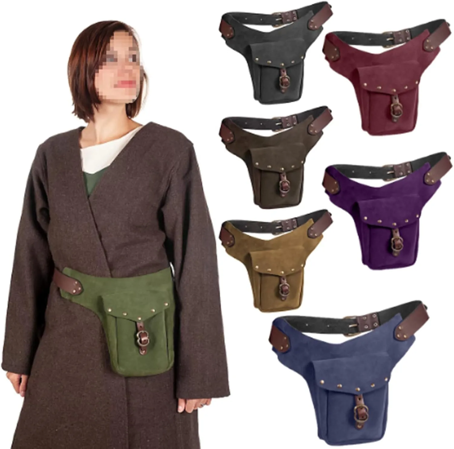 Vintage Viking Fanny Pack, Medieval Renaissance Waist Bag, Motorcycle Waist Pack Messenger Shoulder Drop Leg Bag, Cosplay Costume Accessories,Purple